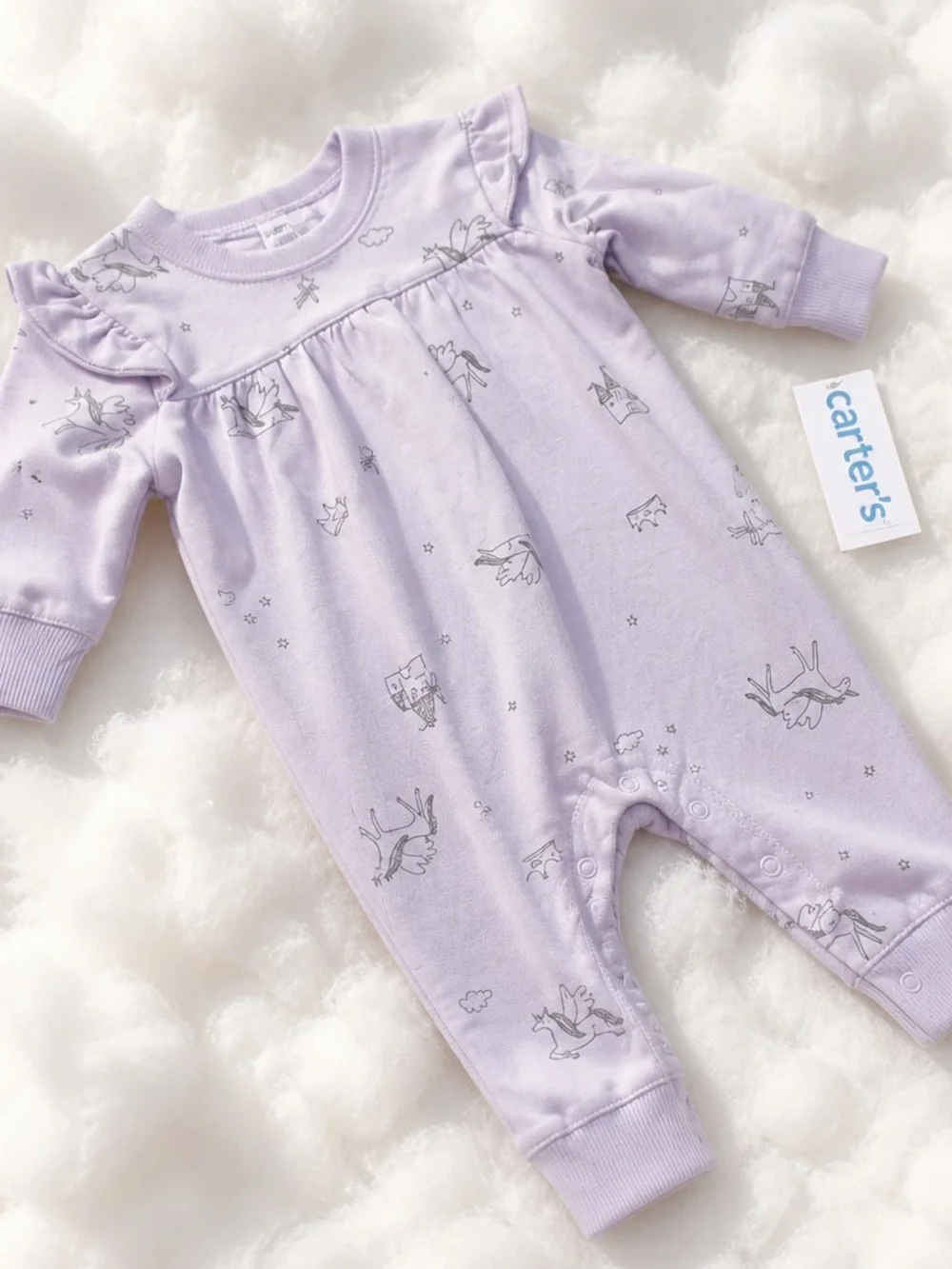 Carter's Light Purple Unicorn Print Baby Footless Romper Nwt 3m